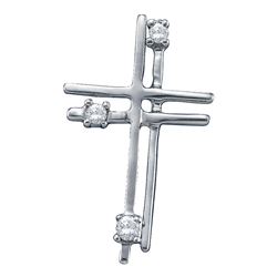 0.04 CTW Diamond Layered Cross Pendant 14KT White Gold - REF-8H9M