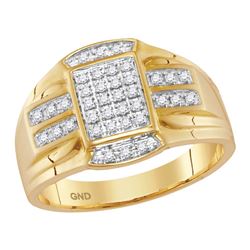 0.25 CTW Mens Diamond Rectangle Cluster Ring 10KT Yellow Gold - REF-34H4M