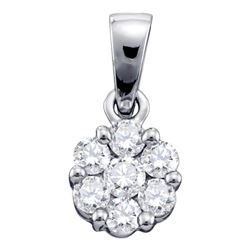 0.25 CTW Diamond Flower Cluster Pendant 14KT White Gold - REF-18M7H