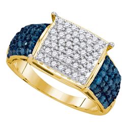 1 CTW Blue Color Diamond Rectangle Cluster Ring 10KT Yellow Gold - REF-52X4Y