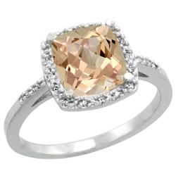 Natural 2.09 ctw Morganite & Diamond Engagement Ring 14K White Gold - REF-52M2H