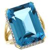 Natural 15.06 ctw London-blue-topaz & Diamond Engagement Ring 14K Yellow Gold - REF-87V2F