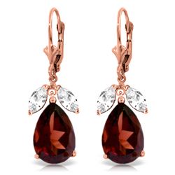 Genuine 13 ctw Garnet & White Topaz Earrings Jewelry 14KT Rose Gold - REF-69T3A