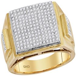 1.32 CTW Mens Prong-set Diamond Triple Square Cluster Ring 10KT Yellow Gold - REF-124X4Y