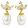 Genuine 9.5 ctw White Topaz & Pearl Earrings Jewelry 14KT Yellow Gold - REF-31Z2N