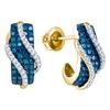 Image 1 : 1.03 CTW Blue Color Diamond Half J Hoop Earrings 10KT Yellow Gold - REF-44H9M