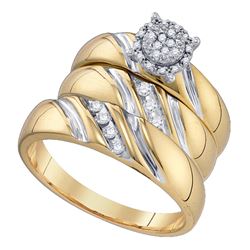 0.19 CTW Diamond His & Hers Matching Trio Bridal Engagement Ring 10KT Yellow Gold - REF-49X5Y
