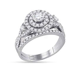 1.49 CTW Diamond Halo Bridal Engagement Ring 14KT White Gold - REF-194X9Y