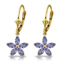 Genuine 2.8 ctw Tanzanite Earrings Jewelry 14KT Yellow Gold - REF-68Y3F