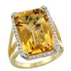 Image 1 : Natural 13.72 ctw Whisky-quartz & Diamond Engagement Ring 14K Yellow Gold - REF-73V9F