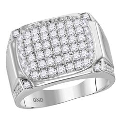 2.1 CTW Mens Diamond Rectangle Cluster Fashion Ring 10KT White Gold - REF-146H2M
