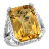 Natural 13.72 ctw Whisky-quartz & Diamond Engagement Ring 14K White Gold - REF-73Z9Y