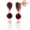 Genuine 10.50 ctw Garnet & Pearl Earrings Jewelry 14KT Rose Gold - REF-40M9T