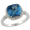 Natural 4.11 ctw London-blue-topaz & Diamond Engagement Ring 10K White Gold - REF-35H5W