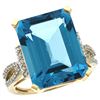 Natural 12.14 ctw Swiss-blue-topaz & Diamond Engagement Ring 14K Yellow Gold - REF-66X2A