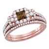 1.07 CTW Cognac-brown Diamond Princess Halo Bridal Ring 14KT Rose Gold - REF-124W4K