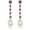Genuine 10 ctw Amethyst & Pearl Earrings Jewelry 14KT Yellow Gold - REF-32T4A