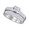 1 CTW Princess Diamond Cluster Bridal Engagement Ring 14KT White Gold - REF-127N4F