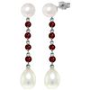 Genuine 11 ctw Pearl & Garnet Earrings Jewelry 14KT White Gold - REF-28V8W