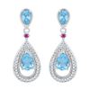 1.62 CTW Oval Created Blue Topaz Diamond Dangle Earrings 10KT White Gold - REF-22M4H