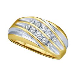 0.50 CTW Mens Diamond Wedding Anniversary Ring 10KT Yellow Two-tone Gold - REF-44W9K