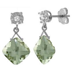 Genuine 17.56 ctw Green Amethyst & Diamond Earrings Jewelry 14KT White Gold - REF-48W3Y