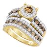 1.72 CTW Cognac-brown Color Diamond Bridal Ring 10KT Yellow Gold - REF-67W4K