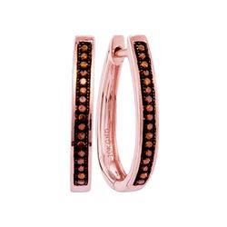 0.11 CTW Red Color Diamond Single Row Hoop Earrings 10KT Rose Gold - REF-19H4M