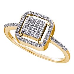 0.15 CTW Diamond Square Cluster Slender Ring 10KT Yellow Gold - REF-12X8Y