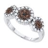 Image 1 : 0.50 CTW Yellow Color Diamond Triple Flower Cluster Ring 14KT White Gold - REF-52X4Y
