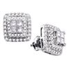 Image 1 : 1 CTW Princess Diamond Square Cluster Earrings 14KT White Gold - REF-119X9Y