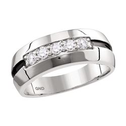 0.50 CTW Mens Diamond Wedding Black Groove Ring 10KT White Gold - REF-71F9N