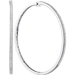 0.50 CTW Diamond Large Slender Milgrain Hoop Earrings 10KT White Gold - REF-63K8W