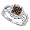 Image 1 : 0.40 CTW Cognac-brown Color Diamond Square Cluster Ring 10KT White Gold - REF-28H4M