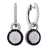 Image 1 : 0.50 CTW Black Color Diamond Framed Cluster Dangle Earrings 10KT White Gold - REF-44F9N