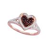Image 1 : 0.20 CTW Red Color Diamond Heart Love Ring 10KT Rose Gold - REF-25Y4X