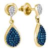 0.50 CTW Blue Color Diamond Teardrop Dangle Earrings 10KT Yellow Gold - REF-25K4W