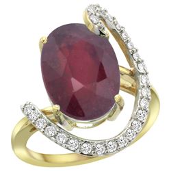 Natural 6.41 ctw Ruby & Diamond Engagement Ring 14K Yellow Gold - REF-99F2N