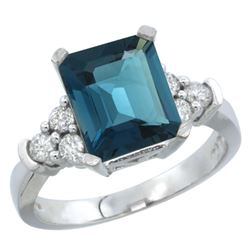 Natural 2.86 ctw london-blue-topaz & Diamond Engagement Ring 14K White Gold - REF-66A2V