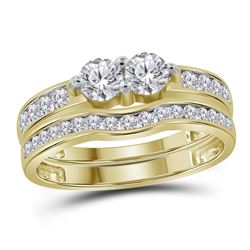 0.99 CTW Diamond 2-stone Bridal Wedding Engagement Ring 14KT Yellow Gold - REF-112F5N