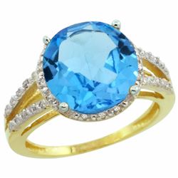 Natural 5.34 ctw Swiss-blue-topaz & Diamond Engagement Ring 14K Yellow Gold - REF-45M5H