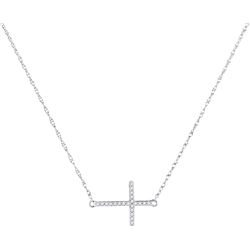 0.06 CTW Diamond Sideways Horizontal Cross Pendant 10KT White Gold - REF-8F9N