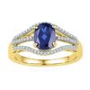 Image 1 : 1.8 CTW Oval Created Blue Sapphire Solitaire Diamond Ring 10KT Yellow Gold - REF-25H4M