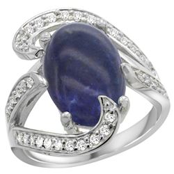 Natural 5.24 ctw lapis-lazuli & Diamond Engagement Ring 14K White Gold - REF-129M4H