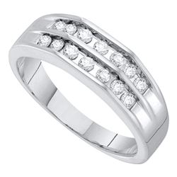 0.51 CTW Mens Diamond Double Row Flat Surface Wedding Ring 10KT White Gold - REF-49N5F