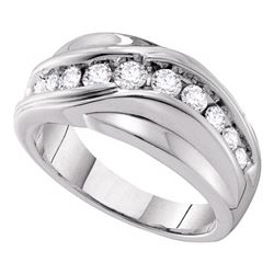 0.99 CTW Mens Diamond Curved Wedding Ring 14KT White Gold - REF-142W4K