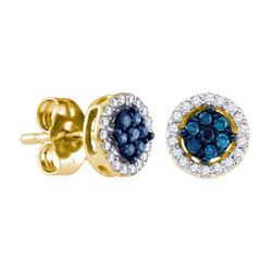 0.25 CTW Blue Color Diamond Cluster Stud Screwback Earrings 10KT Yellow Gold - REF-18K7W