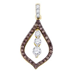 0.48 CTW Cognac-brown Color Diamond Teardrop Journey Pendant 10KT Yellow Gold - REF-34H4M
