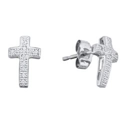 0.10 CTW Diamond Cross Cluster Earrings 10KT White Gold - REF-10Y5X