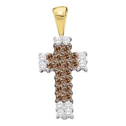 0.25 CTW Cognac-brown Color Diamond Cross Pendant 14KT Yellow Gold - REF-19W4K